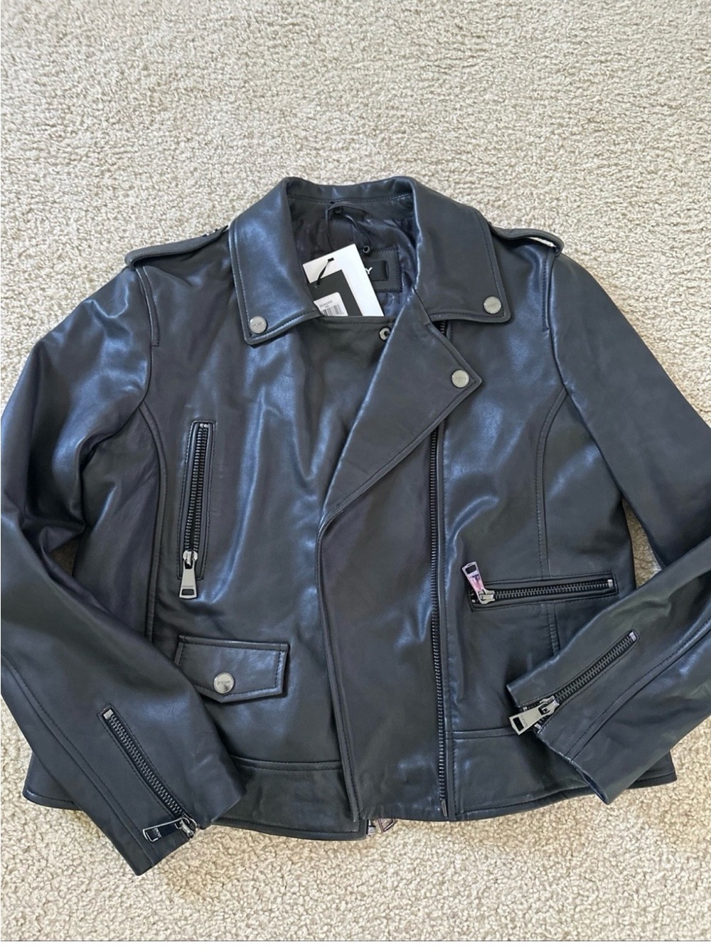 NWT DKNY Black Leather Moto Jacket XL Regular Price $450